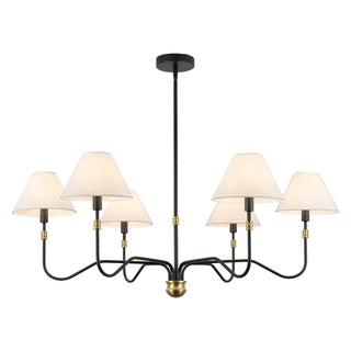 Preslee 41 in Black Chandelier with White Linen Shades