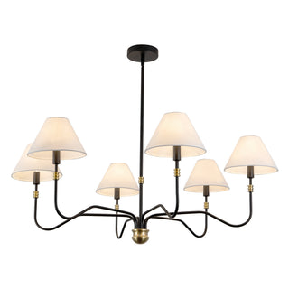 Preslee 41 in Black Chandelier with White Linen Shades