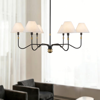 Preslee 41 in Black Chandelier with White Linen Shades