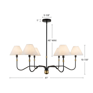 Preslee 41 in Black Chandelier with White Linen Shades