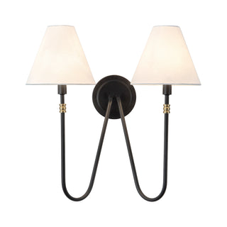 Preslee 20 in Black Sconce with White Linen Shades