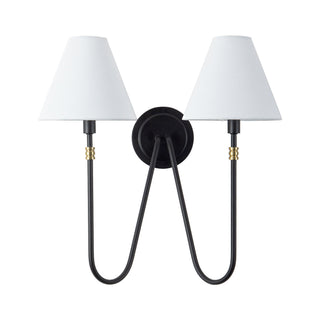 Preslee 20 in Black Sconce with White Linen Shades