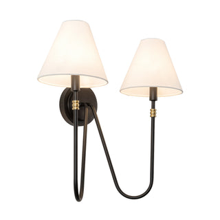 Preslee 20 in Black Sconce with White Linen Shades