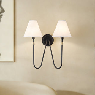 Preslee 20 in Black Sconce with White Linen Shades