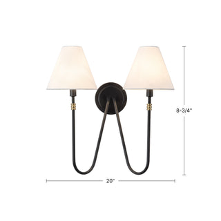 Preslee 20 in Black Sconce with White Linen Shades