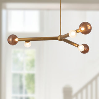 Reese 41 in Vintage Brass Dimmable LED Chandelier with Amber Glass