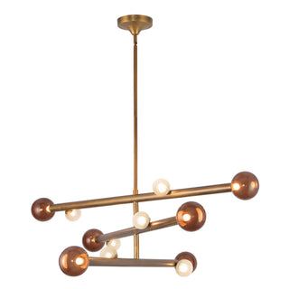 Reese 48 in Vintage Brass Dimmable LED Chandelier with Amber Glass