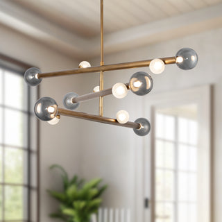 Reese 48 in Vintage Brass Dimmable LED Chandelier with Smoked Glass