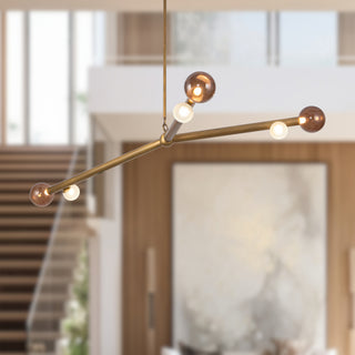 Reese 53 in Vintage Brass Dimmable LED Chandelier with Amber Glass