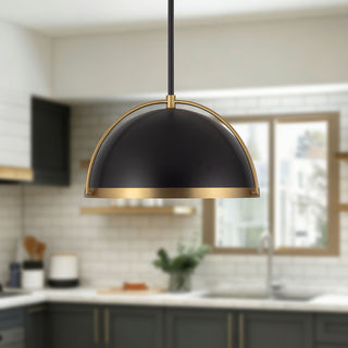 Springfield 15 in Black Pendant with Brushed Gold Accents