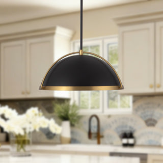 Springfield 19 in Black Pendant with Brushed Gold Accents