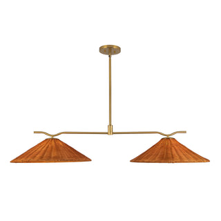 Tyde 50 in Brushed Gold Linear Pendant with Natural Rattan Shades
