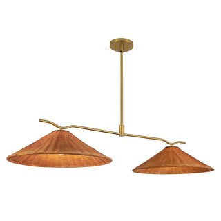 Tyde 50 in Brushed Gold Linear Pendant with Natural Rattan Shades
