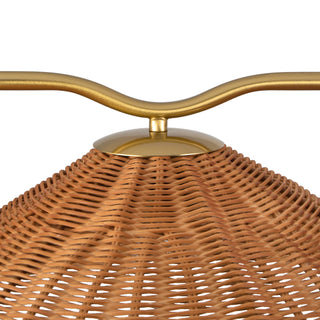 Tyde 50 in Brushed Gold Linear Pendant with Natural Rattan Shades
