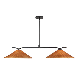 Tyde 50 in Black Linear Pendant with Natural Rattan Shades
