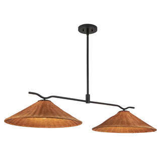 Tyde 50 in Black Linear Pendant with Natural Rattan Shades
