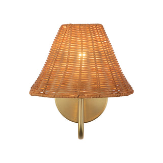 Tyde 8 in Brushed Gold Wall Sconce with Natural Rattan Shade
