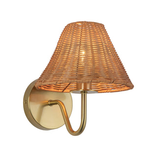 Tyde 8 in Brushed Gold Wall Sconce with Natural Rattan Shade
