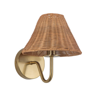 Tyde 8 in Brushed Gold Wall Sconce with Natural Rattan Shade
