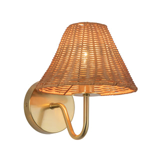Tyde 8 in Brushed Gold Wall Sconce with Natural Rattan Shade
