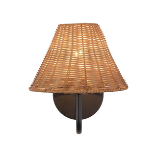 Tyde 8 in Black Wall Sonce with Natural Rattan Shade
