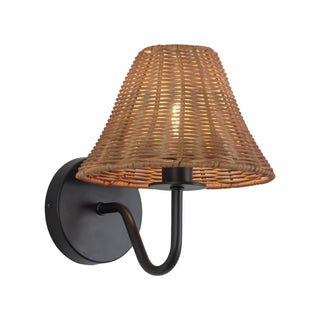 Tyde 8 in Black Wall Sonce with Natural Rattan Shade
