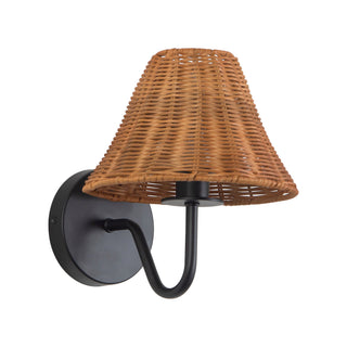 Tyde 8 in Black Wall Sonce with Natural Rattan Shade
