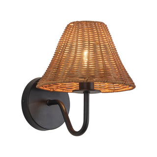 Tyde 8 in Black Wall Sonce with Natural Rattan Shade
